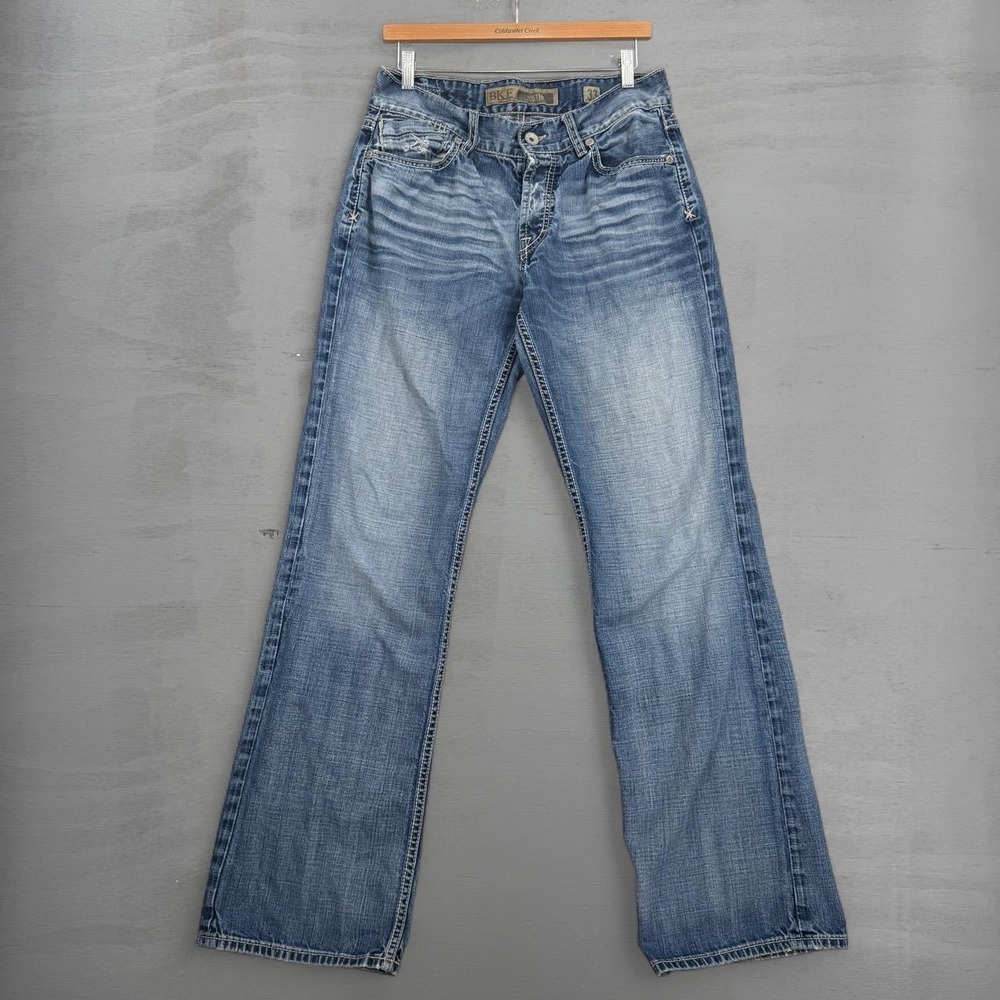 BKE Justin Jeans Blue Straight Leg Distressed Button Fly 33